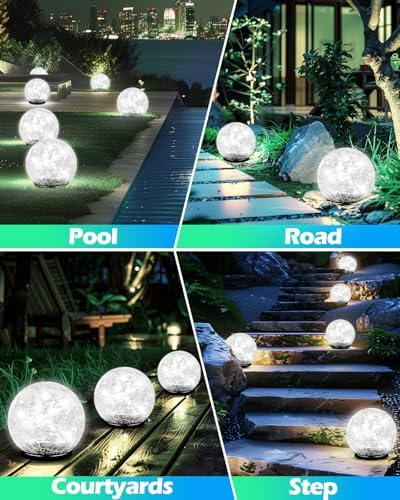 Garden Solar Ball Lights Outdoor Waterproof, 80 LED Cracked Glass Globe Ground Lights for Path Yard Patio Lawn, Outdoor Decoration Landscape White (2 Pack 5.9'') - Image 6