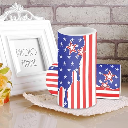 Stars American Flag Print Flickering Flameless Candles with Timer Battery Operated LED Candles with Remote Independence Day Pillar Candles - Image 2