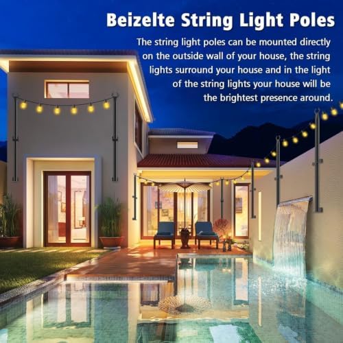 Beizelte 8 Pack 5Ft String Light Poles,Outside String Lights,Outdoor Light Poles,Metal Poles Stand for Patio,Backyard,Deck - Image 3