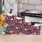 Flameless Candles Battery Operated Candles with Remote Control and Timers Color Changing Halloween Party Decor Accessories Flickering LED Pillar Candles Set of 4 Halloween Pattern - Image 4