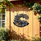 Japanese Pagoda Metal Wall Art Cherry Blossom Bridge Sculpture Zen Garden Decor for Living Room Bedroom Patio Indoor Outdoor Plaque (24 INCH) - Image 3