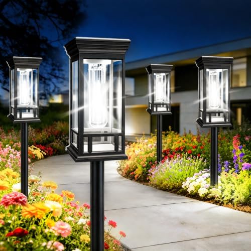 8 Pack Solar Pathway Lights Outdoor Waterproof, Bright Solar Garden Lights by SANJICHA