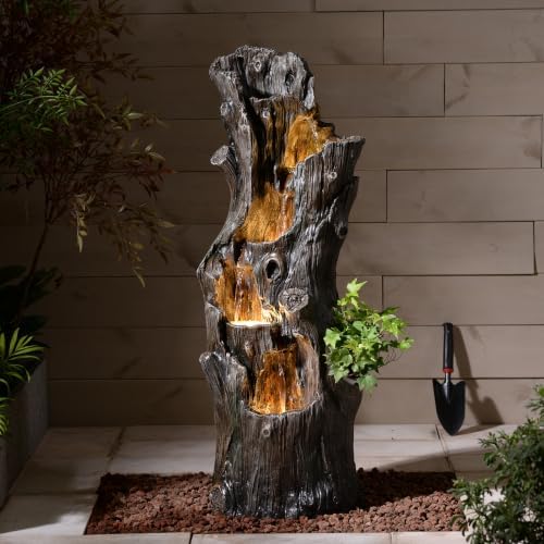 Outdoor Tree Stump Water Fountain with LED Lights Cascading Waterfall - Image 4