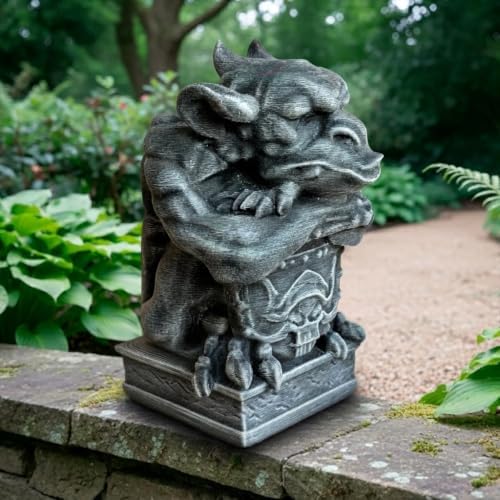 OLOMA Gothic Gargoyle Concrete Garden Statue Outdoor Fantasy Cement Sculpture Decorative Beat Lawn Ornament Handcrafted Stone Mythical Creature Medieval Fantasy Halloween Garden Decor by OLOMA