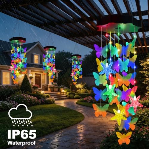 Toodour Hanging Outdoor Solar Butterfly Shell Wind Chimes, Waterproof - Image 5