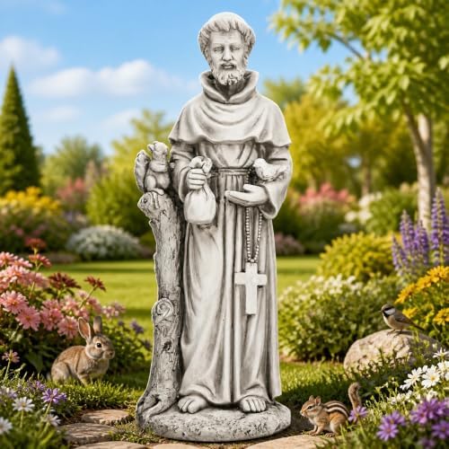 St Francis Garden Statue Outdoor, 31 in Catholic Patio Decor - Image 3