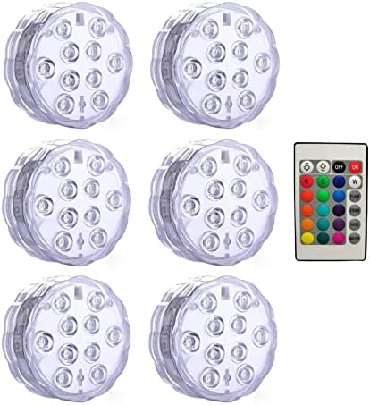 RGB Submersible Led Lights Battery Operated Underwater Spot Lights with Remote Outdoor Vase Bowl Pond Garden Party Decoration(1 Controller 6 Lamp) by Unknown