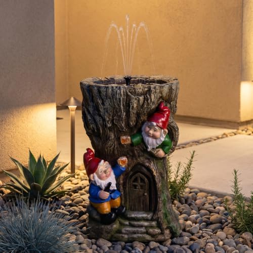 Sunlinua Gnome Outdoor Water Fountain with Solar Pump Tree Stump Waterfall - Image 6