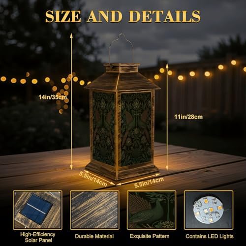 Solar Lantern Outdoor Garden Hanging Lantern Vintage Botanical Green Birds Floral Foliage Dark Waterproof Solar Powered Lighting Outside Table Lamp for Patio Deck Yard Camping - Image 2