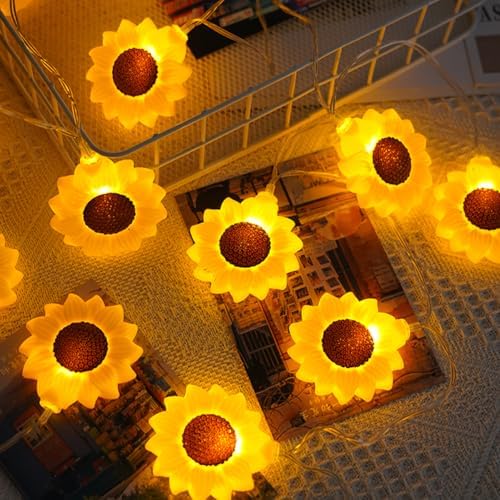 CAKERS Creative Cartoon Cute Model Ambient Lights|LED Warm White Copper Wire Lights|Hanging Fairy Lights for Bedroom Party Decor,Sunflower,5m(16.4ft)-20LED-Solar - Image 7