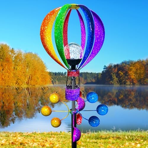 72 in Large Wind Spinners Outdoor, Solar Hot Air Balloon Wind Sculpture by KUKEOitemstoaddfuntoyourlife