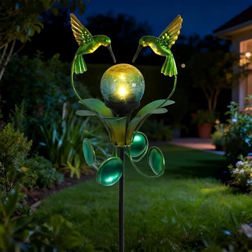 Decorative Solar Outdoor Light, Hummingbird Glass Globe Stake for Lawn Yard - Image 2