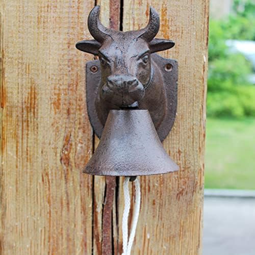 Heavy Duty Cast Iron Wall Bell, Wall Mounted Dinner Bell Metal Wall Art Decoration for Indoor Outdoor Garden Home, Bull Head Design - Image 2