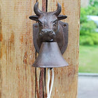 Heavy Duty Cast Iron Wall Bell, Wall Mounted Dinner Bell Metal Wall Art Decoration for Indoor Outdoor Garden Home, Bull Head Design - Image 2