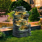 24" H Stacked Rock Outdoor Water Fountain,7-Tier Cascading Waterfall - Image 4