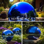 12 Inch Stainless Steel Hollow Gazing Ball, Mirror Sphere, Blue - Image 3