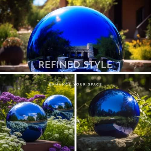 12 Inch Stainless Steel Hollow Gazing Ball, Mirror Sphere, Blue - Image 3