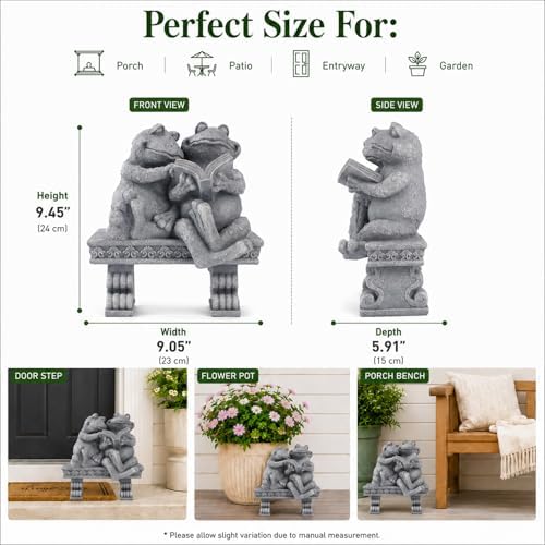 Frog Garden Statue Outdoor Decor, Cute Vintage Frogs Reading a Book on Bench Resin Sculpture, Animal Yard Art for Patio, Lawn, Yard, Housewarming Garden Gifts for Women (Grey) - Image 4