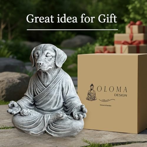 OLOMA Outdoor Indoor Zen Dog Sculpture Solid Concrete Stone Statue Heavy Garden Decorative Accent for Meditation and Yoga Spaces Decorative Garden Accent Feature - Image 5