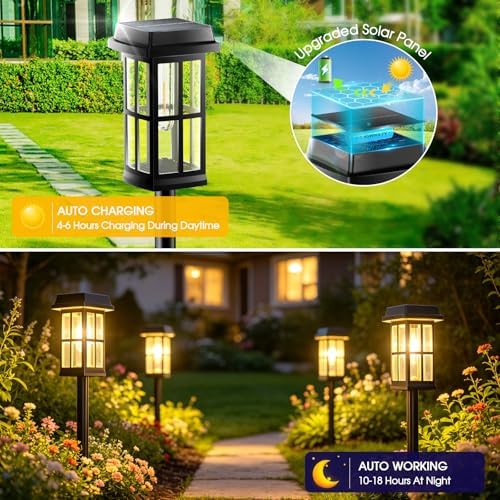 Garpar Solar Pathway Lights Outdoor 4 Pack, Window-Style with Metal Pole - Image 3