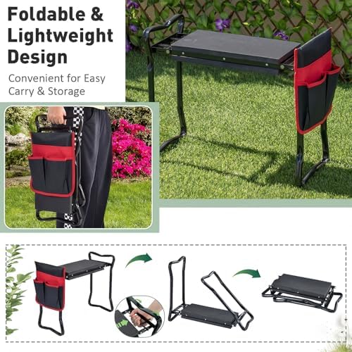 GIANTEX Garden Kneeler & Seat, Heavy-Duty Garden Bench, Black with 1 Bag - Image 5