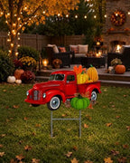 Garden Yard Stake Decor Vintage Truck Metal Colorful Fall Outdoor Decor Entry Front Backyard Home Business 22" x 22" (Red Truck W Fall Pumpkins) - Image 6