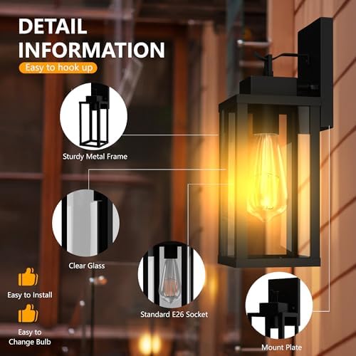 Outdoor Wall Light Fixtures Anti-Rust Porch Lights Outdoor Waterproof Exterior Lighting Fixtures Wall Lantern for Patio Front Door Garage - 2 Pack - Image 3