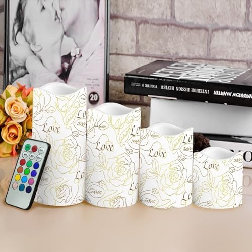 Rose Love Pillar Candles Battery Operated Color Changing Flameless Candles with Remote Timer LED Candles with Flickering Flame Indoor Outdoor Home Table Wedding Decor Set of 4 - Image 4