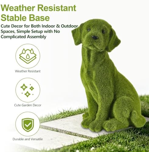 13.39" Garden Statue Flocked Dog Figurine Resin Puppy Yard Green - Image 4