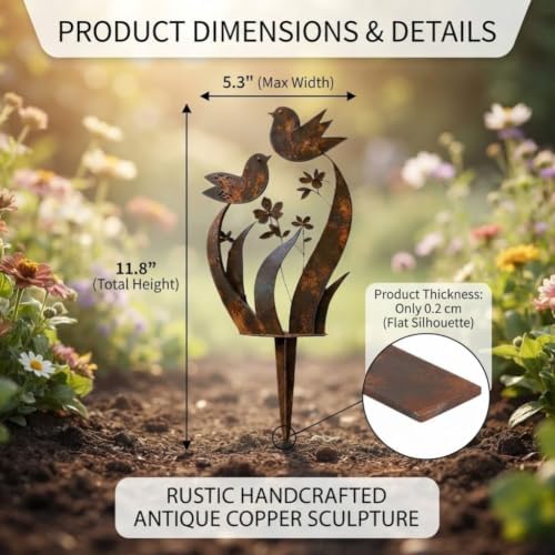 Bird & Wildflower Metal Garden Stake, Outdoor Yard Decor Art Stakes (4PCS) - Image 7