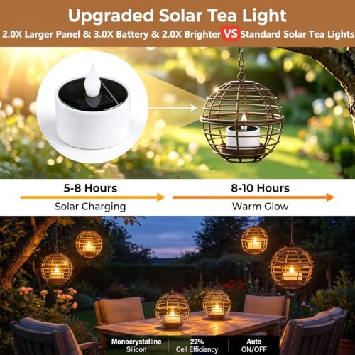 TWINKVILLA 4-Pack Solar Hanging Lanterns Outdoor Waterproof Amber Glow - Image 4