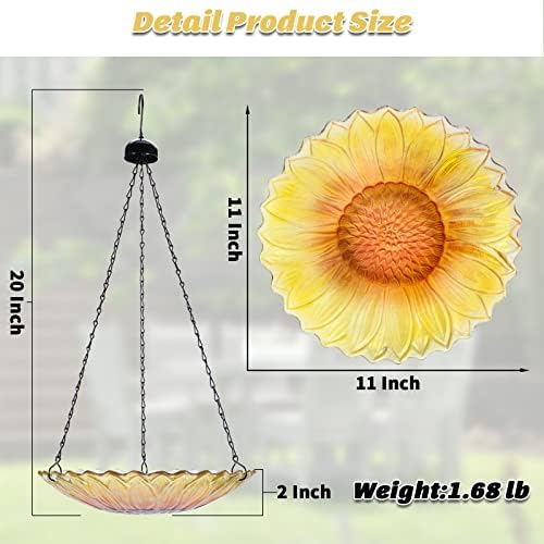 MUMTOP Hanging Glass Bird Bath Sunflower Outdoor Birdfeeder Garden Decor - Image 2