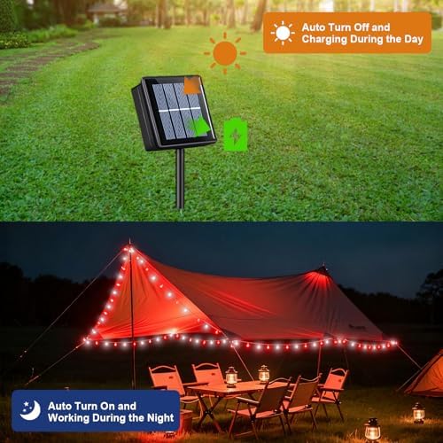 QITONG 2 Pack Red and White Solar String Lights, Each 66ft 200 LED Solar Christmas Lights Outdoor Waterproof, 8 Modes Solar Twinkle Light for Outside - Image 3