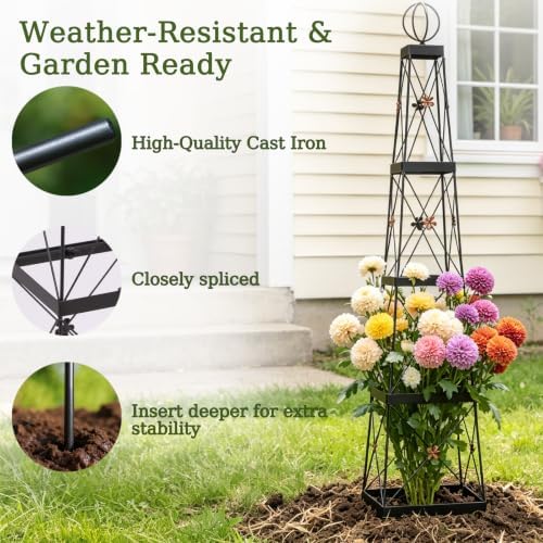 Wrought Iron Obelisk Trellis Sturdy Durable Easy Install Climbing Plants - Image 3