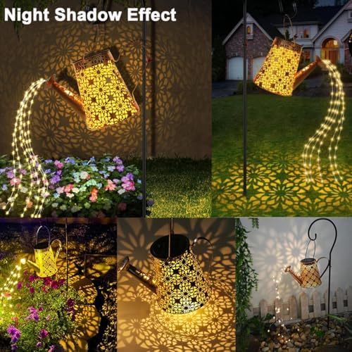 2 Pack Solar Watering Can Lights with Shepherd Hook,Solar Powered Watering Can Light, Waterproof Outdoor Garden Hanging Decoration(Classic). - Image 2