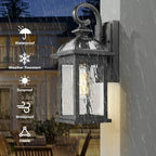 Darkaway Outdoor Lights Fixture Wall Mount, Exterior Wall Light with Water Ripple Glass Waterproof Black Outside Wall Sconce for House Porch Hallway Garage - Image 4