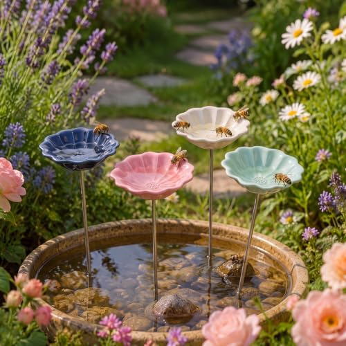 4 Pack Resin Flower Water Stations Cups Garden Stakes, Morandi, Elegant - Image 5