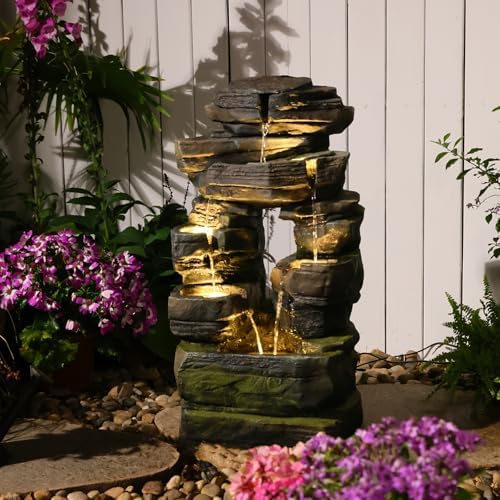 Bumilgar Arch Garden Fountain with LED Lights, 26.4 in Stacked Rock - Image 2