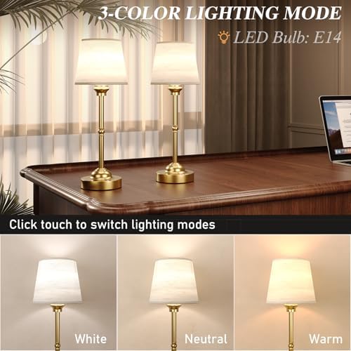 CHLORANTHUS 2 Pack Cordless Table Lamps, 3 Colors Stepless Dimming Fabric Desk Lamp, 6000mAh Rechargeable Battery LED Desk Lamp, Touch Night Light for Bedroom, Dining, Desk, Cafe - Image 4