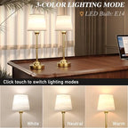 CHLORANTHUS 2 Pack Cordless Table Lamps, 3 Colors Stepless Dimming Fabric Desk Lamp, 6000mAh Rechargeable Battery LED Desk Lamp, Touch Night Light for Bedroom, Dining, Desk, Cafe - Image 4