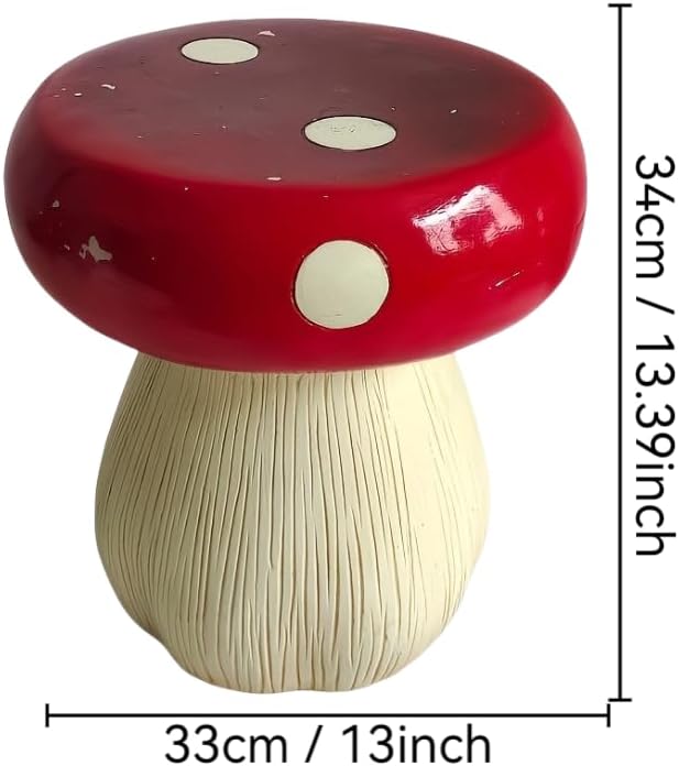 13.8" Resin Mushroom Stool for Kids & Garden Decor, Woodland Forest Side Table & Plant Stand for Patio, Balcony, Playroom, Lawn & Indoor Outdoor Spaces-Red - Image 6