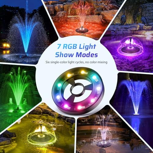 Antfraer Floating Pond Fountain with LED Lights - 40W 660GPH Pump with 3 Spray Modes, Floating Fountain 27FT Power Cord & 65.6FT Mooring Line for Garden Ponds, Waterfalls & DIY Water Features - Image 2
