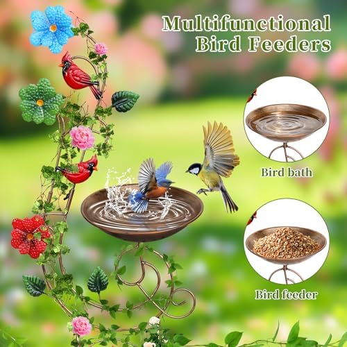 YADOOLIFE 57” Bird Bath with Garden Trellis for Climbing Plants Outdoor, Small Decorative Trellises Metal Birdbath Bird Baths, 1 Piece (Redbird) - Image 3