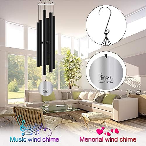 Deep Tone wind chimes, ecoeco 32'' Metal Wind Chimes for Outside with 6 Aluminum Tubes & Hook, Memorial Gifts for Loss of Loved One, Sympathy Windchimes for Patio Garden and Home Decor(Black) - Image 5