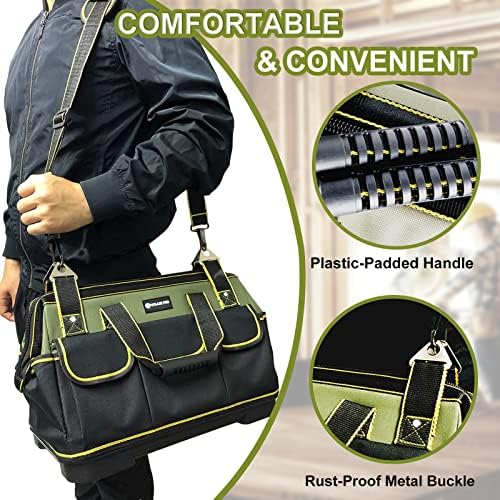 20inch Tool Bag for Men Women Heavy Duty with Waterproof Molded Base Large Tool Bag, Wide Mouth Tool Tote, Artisan Carpenter Electricians Tool Bags,Adjustable Shoulder Strap Organizer - Image 5