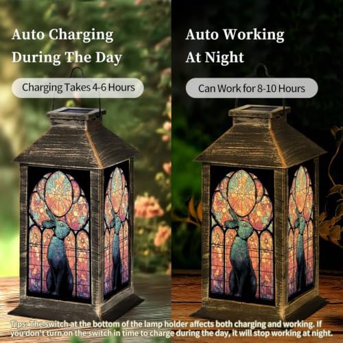 Solar Lantern Mid Century Modern Stained Outdoor Waterproof Garden Hanging Lantern Solar Powered Lighting Outside Solar Light for Patio Yard Camping, Gifts for Women Mom - Image 4