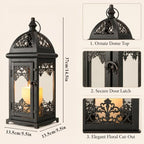 JHY DESIGN 15" High Decorative Candle Lantern Metal Candle Holder Vintage Hanging Lantern with Tempered Glass for Indoor Outdoor Home Living Room Wedding Party Patio Porch Decor (Black with Red Brush) - Image 2