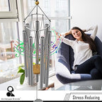 Wind Chimes for Outside and Inside – 44 inch – 528hz Solfeggio Healing Tones - Silver - Image 6