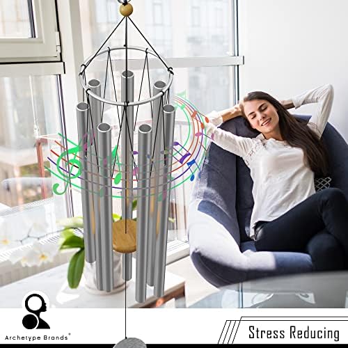 Wind Chimes for Outside and Inside – 44 inch – 528hz Solfeggio Healing Tones - Silver - Image 6