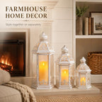 TRIROCKS Large Set of 3 Decorative Lanterns 19''&13.5''&9.5" H Vintage Hanging Lantern Metal Candle Lanterns with Tempered Glass for Indoor Outdoor Home Decor Parties Garden(White with Grey Brush) - Image 3